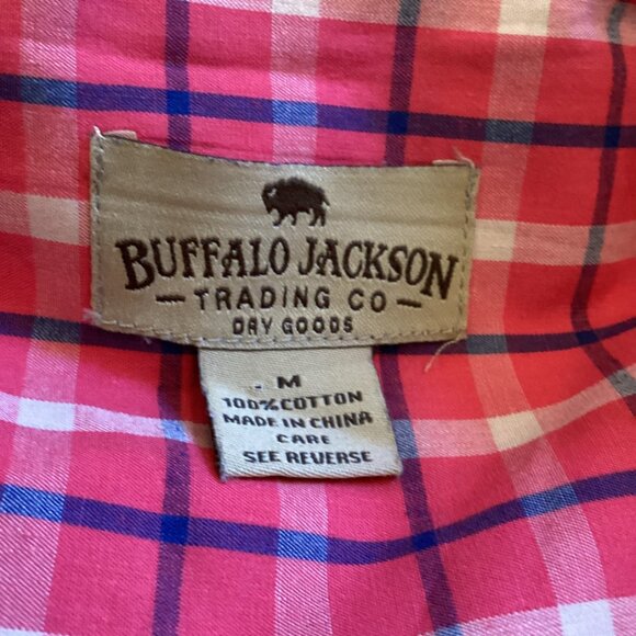 Buffalo Jackson Trading Co Coral Pink Plaid Mens Button-Up Shirt Size Medium - Picture 5 of 5